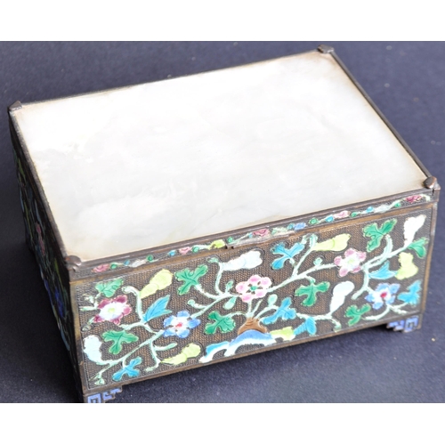132 - A 19th Century Chinese lidded trinket box of rectangular form. Jade inset panel to top with hinged l... 
