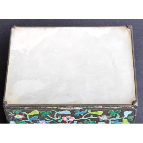 132 - A 19th Century Chinese lidded trinket box of rectangular form. Jade inset panel to top with hinged l... 