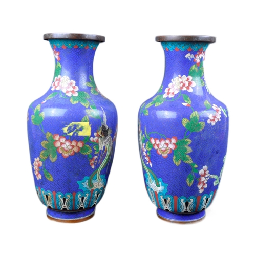 135 - A pair of early 20th Century Chinese Cloisonne vases. Baluster form with polychrome enamel decoratio... 