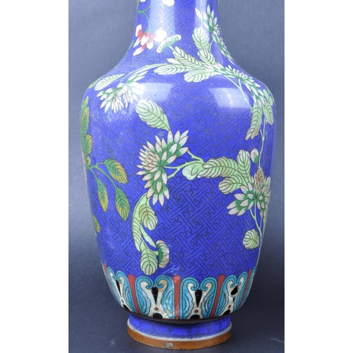 135 - A pair of early 20th Century Chinese Cloisonne vases. Baluster form with polychrome enamel decoratio... 