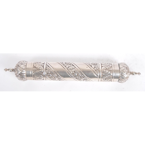 142 - An Indian or Ceylon / Sri Lankan silver scroll / document holder.  Of cylindrical form with one end ... 