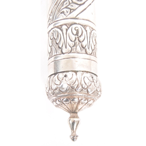 142 - An Indian or Ceylon / Sri Lankan silver scroll / document holder.  Of cylindrical form with one end ... 