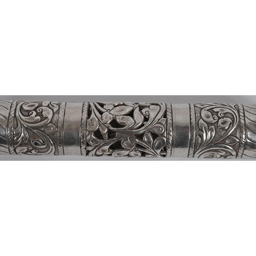 143 - A Indian or Ceylon / Sri Lankan silver scroll / document holder.  Of cylindrical form with one end a... 
