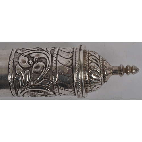 143 - A Indian or Ceylon / Sri Lankan silver scroll / document holder.  Of cylindrical form with one end a... 