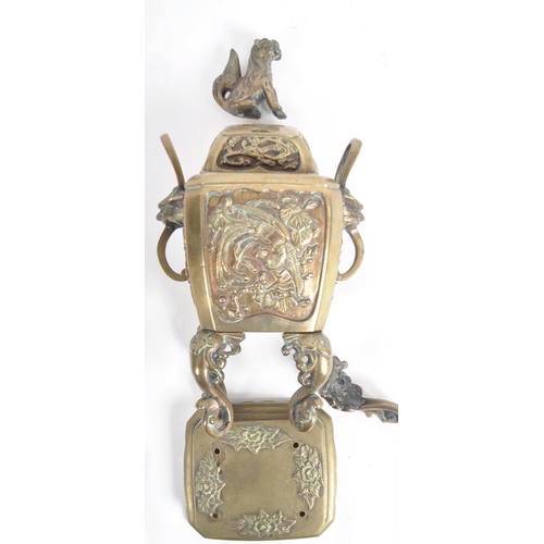 151 - An early 20th century Chinese bronze censer. A highly decorated censer depicting a phoenix on both p... 