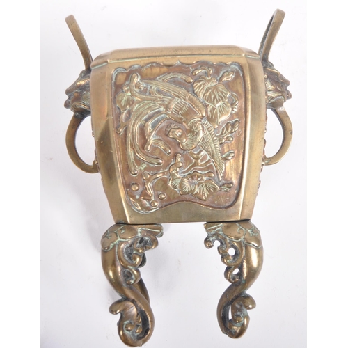 151 - An early 20th century Chinese bronze censer. A highly decorated censer depicting a phoenix on both p... 