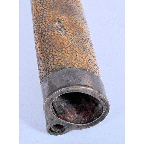 152 - A pair of 18th century fitted shagreen silver mounted case etui. The shagreen case bisected into com... 