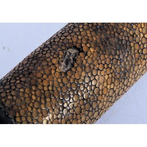 152 - A pair of 18th century fitted shagreen silver mounted case etui. The shagreen case bisected into com... 