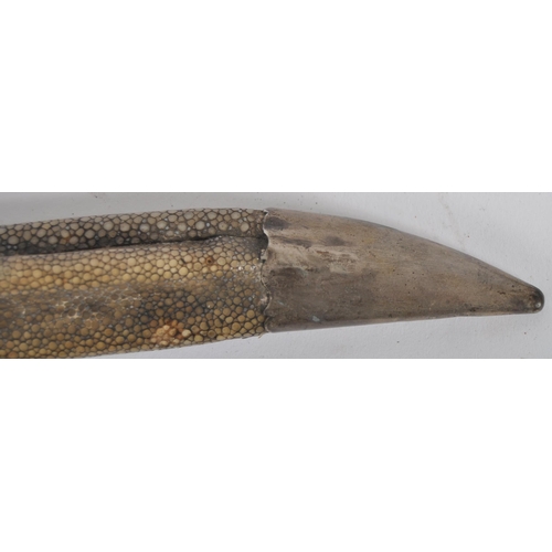 152 - A pair of 18th century fitted shagreen silver mounted case etui. The shagreen case bisected into com... 