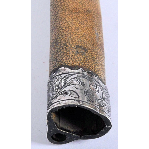 152 - A pair of 18th century fitted shagreen silver mounted case etui. The shagreen case bisected into com... 