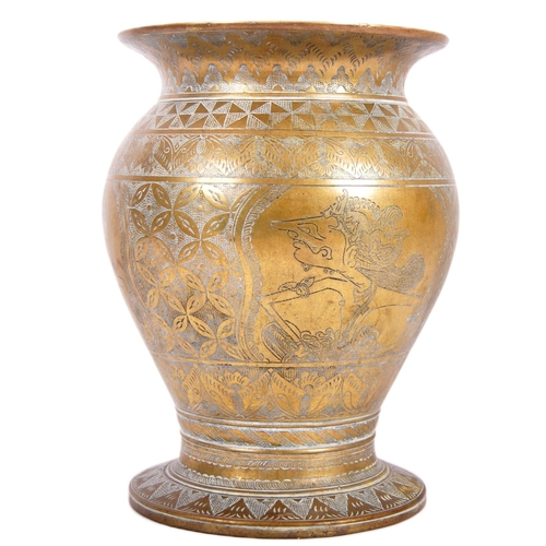 154 - An 18th Century Persian heavy bronze centrepiece vase having a flared rim with bulbous body and flar... 