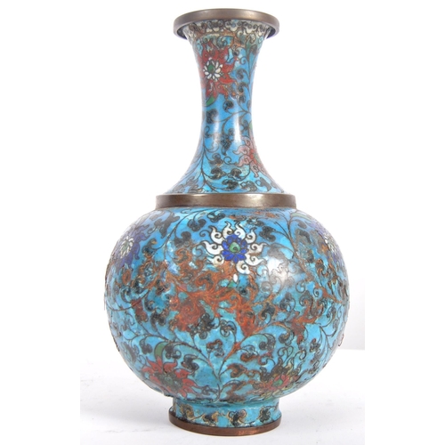 155 - An early 20th Century Chinese Cloisonne vase of baluster form. Blue ground with scrolling flowers th... 