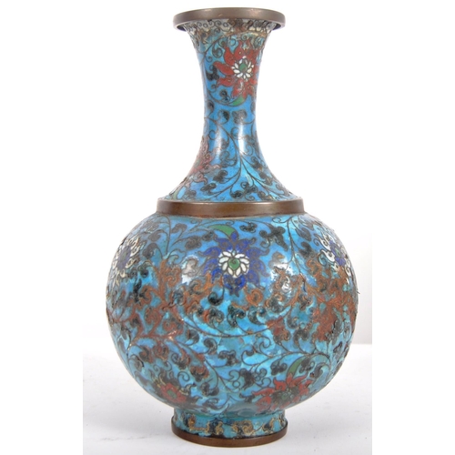 155 - An early 20th Century Chinese Cloisonne vase of baluster form. Blue ground with scrolling flowers th... 