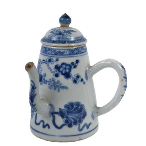 165 - An 18th Century Chinese blue & white porcelain teapot. Handle to side with finial lid to top and hav... 