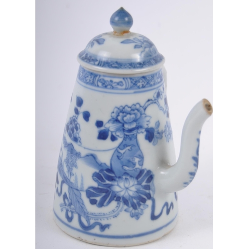 165 - An 18th Century Chinese blue & white porcelain teapot. Handle to side with finial lid to top and hav... 