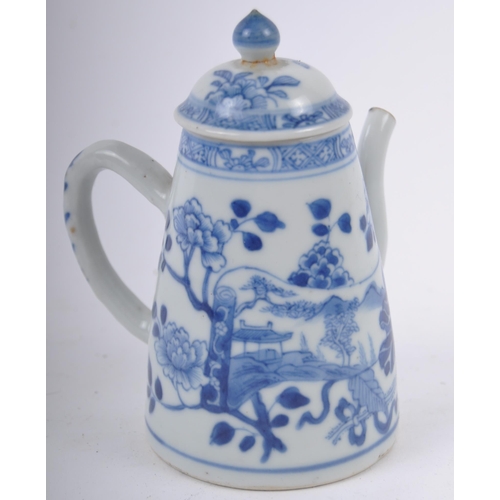 165 - An 18th Century Chinese blue & white porcelain teapot. Handle to side with finial lid to top and hav... 