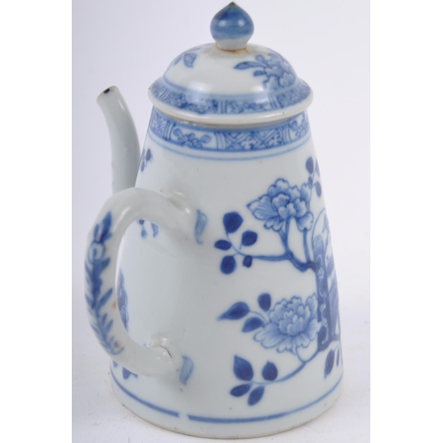 165 - An 18th Century Chinese blue & white porcelain teapot. Handle to side with finial lid to top and hav... 