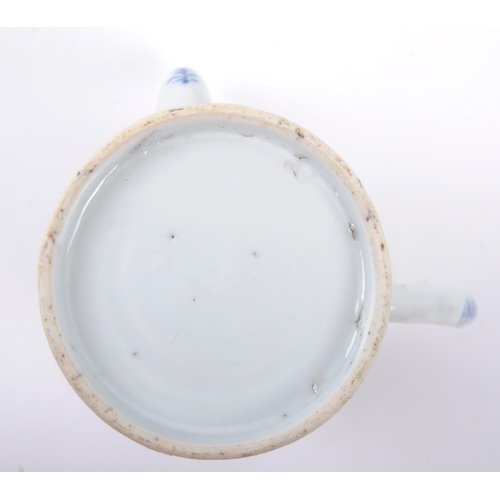 165 - An 18th Century Chinese blue & white porcelain teapot. Handle to side with finial lid to top and hav... 