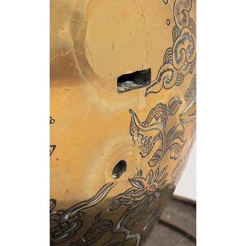 171 - A Chinese twin handled bronze incense burner.   With asynchronous floral décor to surround, depictin... 