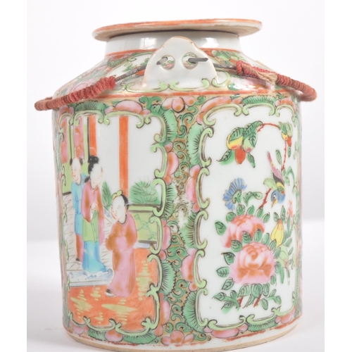 174 - A 19th Century Chinese Cantonese export porcelain famille rose medallion teapot held within the orig... 