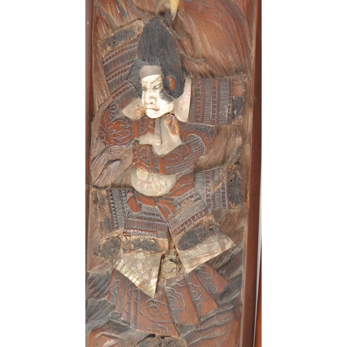 176 - A pair of 19th century Japanese carved bamboo decorated wall panels. Carving of floral decorations w... 