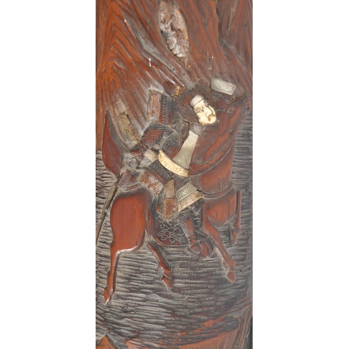 176 - A pair of 19th century Japanese carved bamboo decorated wall panels. Carving of floral decorations w... 