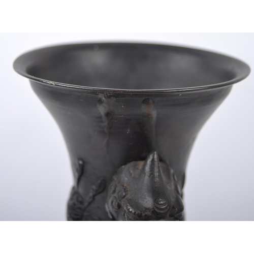 2 - A 19th Century Japanese Meiji bronze vase. Cast relief decoration depicting birds in botanical scene... 