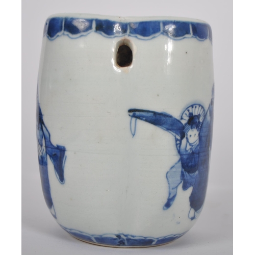 21 - A 19th Century Chinese blue and white porcelain vase / vessel of unusual form. Pierced hole to side ... 