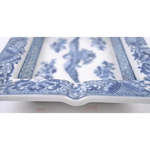 29 - A 19th Century Chinese export armorial porcelain blue & white ashtray / trinket dish of square form.... 