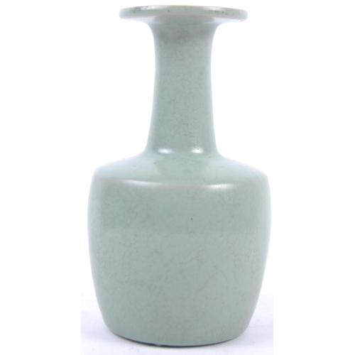 30 - A Chinese Longquan Celadon green glazed crackle bottle vase. Flared rim to top with elegant slender ... 