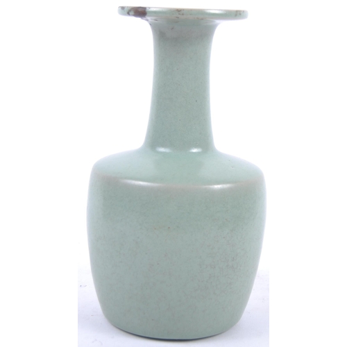 30 - A Chinese Longquan Celadon green glazed crackle bottle vase. Flared rim to top with elegant slender ... 