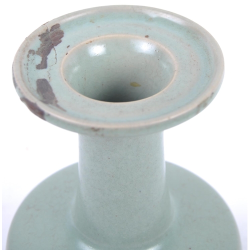 30 - A Chinese Longquan Celadon green glazed crackle bottle vase. Flared rim to top with elegant slender ... 