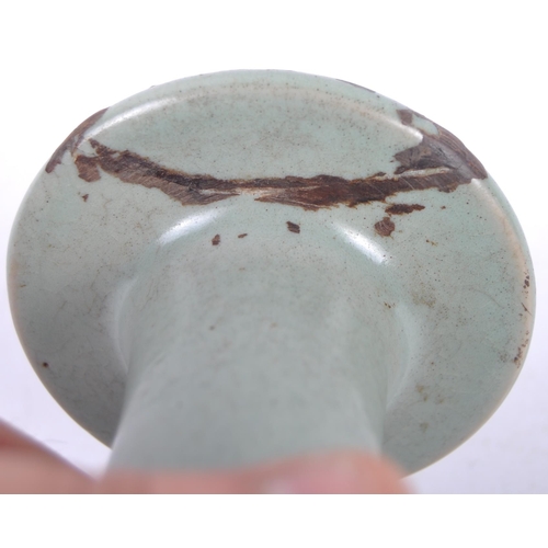 30 - A Chinese Longquan Celadon green glazed crackle bottle vase. Flared rim to top with elegant slender ... 