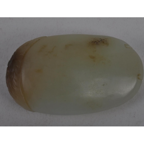 40 - An early 20th Century Chinese hand carved jade panel depicting koi carp fish, money coins and bird. ... 