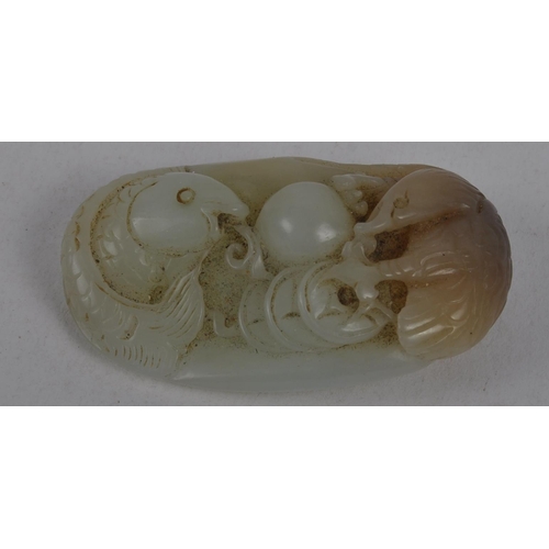 40 - An early 20th Century Chinese hand carved jade panel depicting koi carp fish, money coins and bird. ... 