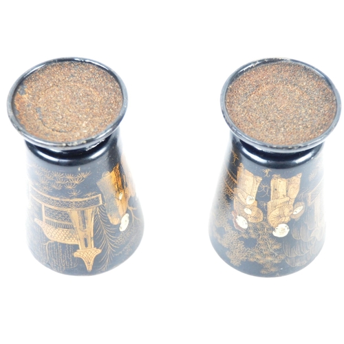 42 - A pair of early 20th Century Chinese / Japanese black lacquer gilded drinking cups. Hand painted dec... 