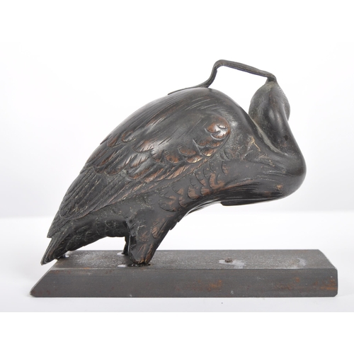 51 - A 19th Century Japanese Meiji bronze figurine depicting a bird. The figure raised on plinth base hav... 