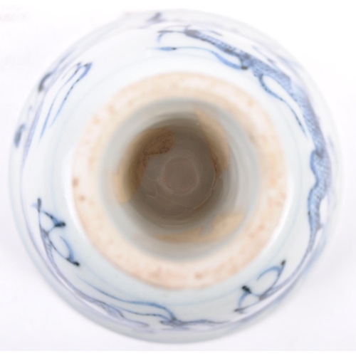 52 - A 20th Century Chinese blue & white porcelain footed pedestal bowl. Hand painted decoration depictin... 