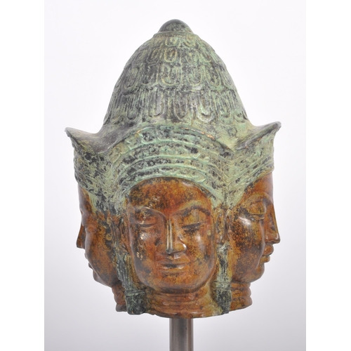 54 - A 20th Century Chinese Tibetan Thai bronze Buddha Phra Phrom four headed head. Cast features with tw... 
