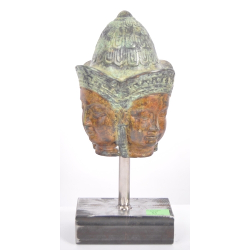 54 - A 20th Century Chinese Tibetan Thai bronze Buddha Phra Phrom four headed head. Cast features with tw... 