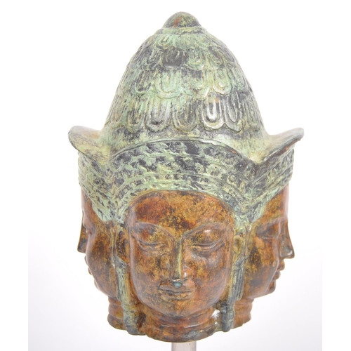54 - A 20th Century Chinese Tibetan Thai bronze Buddha Phra Phrom four headed head. Cast features with tw... 