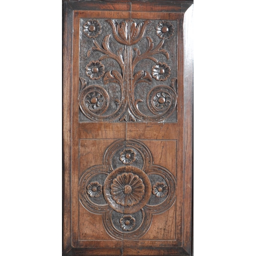 10 - A large 18th Century carved oak hall / livery cupboard armoire wardrobe. Flared carved cornice top w... 