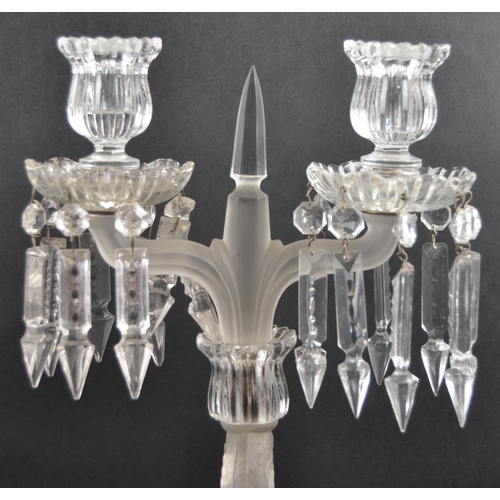 120 - A large pair of Baccarat glass table candelabras / centrepieces having twin sconces and faceted glas... 