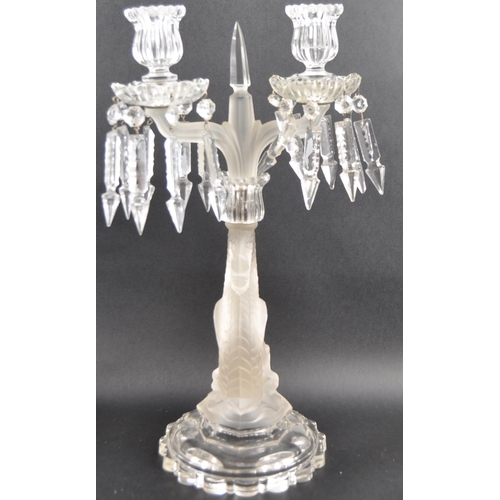 120 - A large pair of Baccarat glass table candelabras / centrepieces having twin sconces and faceted glas... 