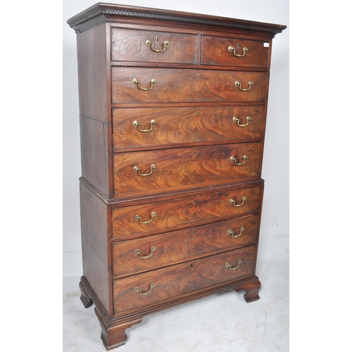 125 - An 18th Century George III mahogany chest on chest of drawers tallboy. Stepped pediment top with car... 