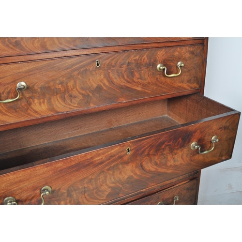 125 - An 18th Century George III mahogany chest on chest of drawers tallboy. Stepped pediment top with car... 