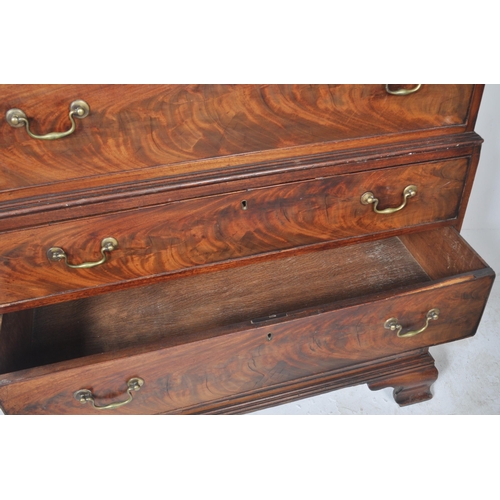 125 - An 18th Century George III mahogany chest on chest of drawers tallboy. Stepped pediment top with car... 