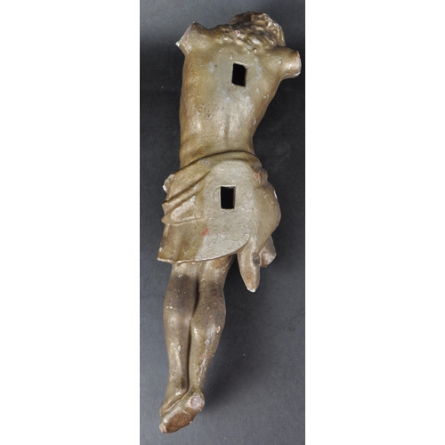 148 - A 19th century terracotta sculpture of Christ on the cross. Terracotta base, gesso applied and grey ... 