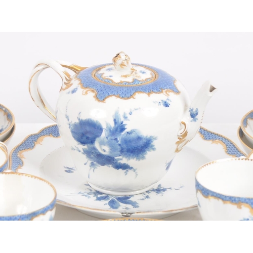 15 - A 19th Century Meissen blue & white porcelain tea set / tea service decorated with floral sprays. Co... 