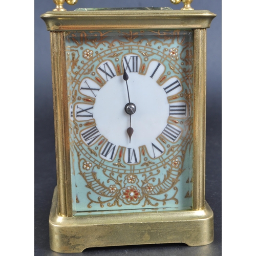 155 - A 19th Century French hand painted & jewelled carriage clock with striking bell. Roman numeral chapt... 